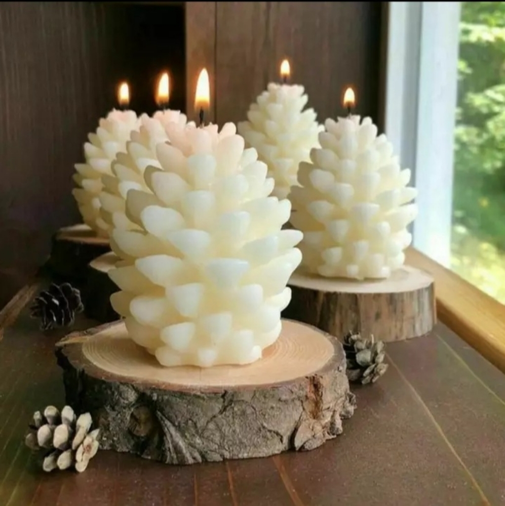 3D Pine Cone Winter Candles 3ct